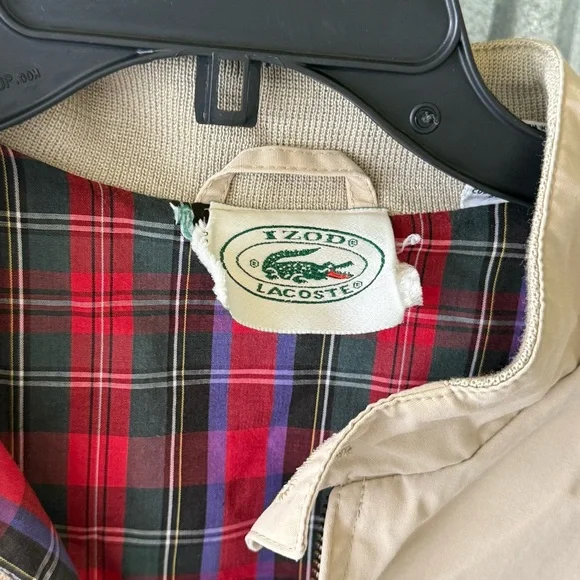 *VINTAGE* IZOD LACOSTE Plaid Lined Full Zip khaki Jacket - Size Large - Picture 3 of 10